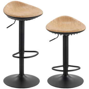 Lot 2 Tabourets Bar Cunigunde Réglables Ergonomiques Effet Bois Chêne Noir 120kg