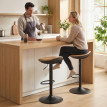 Lot 2 Tabourets Bar Cunigunde Réglables Ergonomiques Effet Bois Chêne Noir 120kg