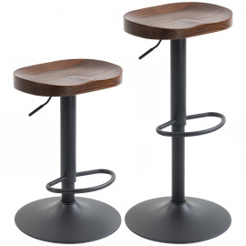 Lot 2 Tabourets Bar Justo Design Industriel Bois Métal Marron Foncé Noir