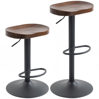 Lot 2 Tabourets Bar Justo Design Industriel Bois Métal Marron Foncé Noir