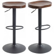 Lot 2 Tabourets Bar Justo Design Industriel Bois Métal Marron Foncé Noir