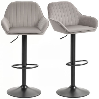 Lot 2 Tabourets Bar Gherardo Design Pivotant Velours Repose-Pieds Noir Gris