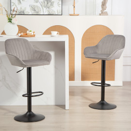 Lot 2 Tabourets Bar Gherardo Design Pivotant Velours Repose-Pieds Noir Gris