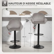 Lot 2 Tabourets Bar Gherardo Design Pivotant Velours Repose-Pieds Noir Gris