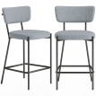 Lot 2 Tabourets Bar Rosamund Néo Rétro Dossier Incurvé Tissu Gris Clair 93 cm