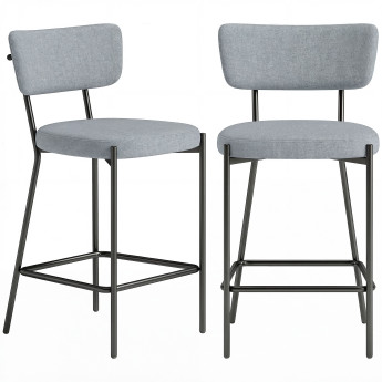 Lot 2 Tabourets Bar Rosamund Néo Rétro Dossier Incurvé Tissu Gris Clair 93 cm