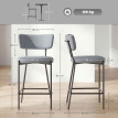 Lot 2 Tabourets Bar Rosamund Néo Rétro Dossier Incurvé Tissu Gris Clair 93 cm