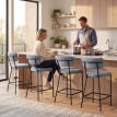 Lot 2 Tabourets Bar Rosamund Néo Rétro Dossier Incurvé Tissu Gris Clair 93 cm