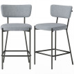 Lot 2 Tabourets Bar Rosamund Néo Rétro Dossier Incurvé Tissu Gris Clair 93 cm
