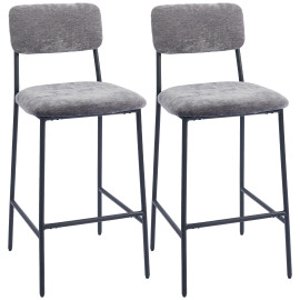 Lot 2 Tabourets Altenbach Style Industriel Vintage Acier Noir Tissu Gris