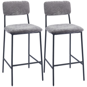 Lot 2 Tabourets Altenbach Style Industriel Vintage Acier Noir Tissu Gris