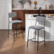 Lot 2 Tabourets Altenbach Style Industriel Vintage Acier Noir Tissu Gris