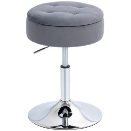 Tabouret Illbach Design Velours Gris Réglable 49-65 cm Rangement Caché