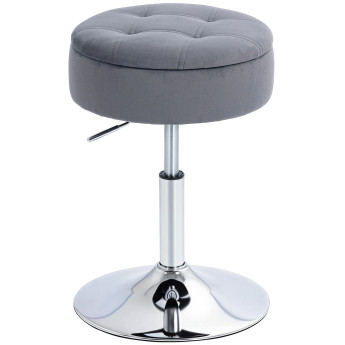 Tabouret Illbach Design Velours Gris Réglable 49-65 cm Rangement Caché