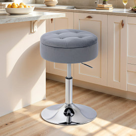 Tabouret Illbach Design Velours Gris Réglable 49-65 cm Rangement Caché