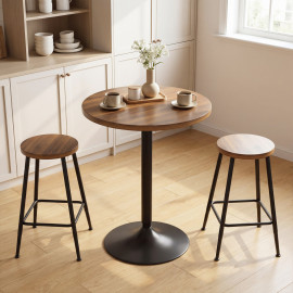 Table de bar Remedios ronde métal noir plateau effet noyer élégant 60 cm