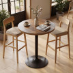 Table de bar Remedios ronde métal noir plateau effet noyer élégant 60 cm