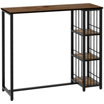 Table de bar Mirabello design industriel acier noir aspect bois élégant compact rangement