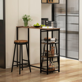 Table de bar Mirabello design industriel acier noir aspect bois élégant compact rangement