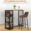 Table de bar Mirabello design industriel acier noir aspect bois élégant compact rangement