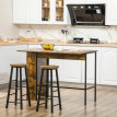 Table de Bar Petronilla Design Industriel Extensible 3 Étagères Noir Bois Vieilli