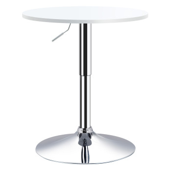 Table Zephrin Mange-Debout Réglable en Hauteur Métal Chromé Blanc Ø60 cm