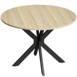 Table Ivreval Extensible Ronde 2-6 Pers Bois Acier Effet Naturel Économise Espace