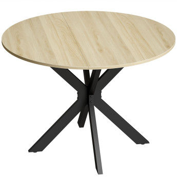 Table Ivreval Extensible Ronde 2-6 Pers Bois Acier Effet Naturel Économise Espace