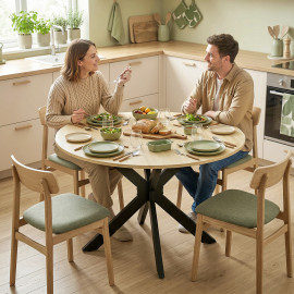 Table Ivreval Extensible Ronde 2-6 Pers Bois Acier Effet Naturel Économise Espace