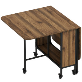 Table Desiderio Pliable Extensible 6 Pers Effet Bois Noyer Mobile Rangement Roues