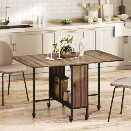 Table Desiderio Pliable Extensible 6 Pers Effet Bois Noyer Mobile Rangement Roues