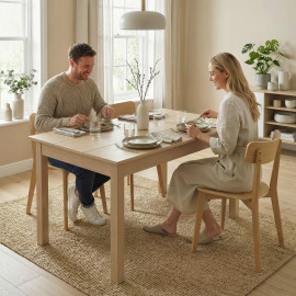 Table à manger Diebach élégante extensible 4-6 pers bois naturel blanc 119x70 cm