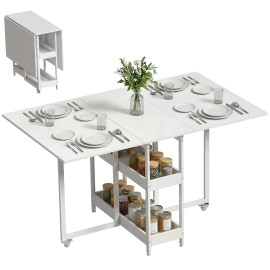 Table Reinold Pliable Rabattable 2-4 Pers avec Rangement Blanc