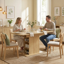 Table Yadwin Extensible 4-6 Pers Rangement Intégré Effet Bois Naturel