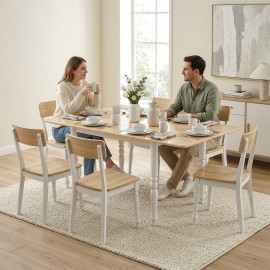 Table Trivolzio Extensible 2 à 6 Pers Acier MDF Effet Bois Naturel Pliable Gain de Place