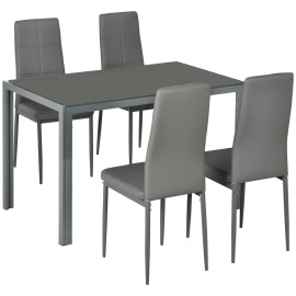 Ensemble Table Volkhard Verre Trempé 8mm Métal Gris 4 Chaises Confort