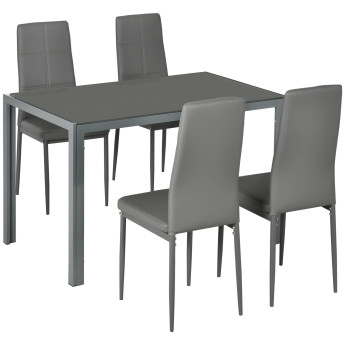 Ensemble Table Volkhard Verre Trempé 8mm Métal Gris 4 Chaises Confort