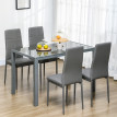 Ensemble Table Volkhard Verre Trempé 8mm Métal Gris 4 Chaises Confort
