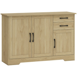 Buffet Eustaquio Rangement Moderne Style Scandinave Effet Bois Naturel Poignées Noires