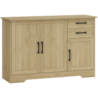 Buffet Eustaquio Rangement Moderne Style Scandinave Effet Bois Naturel Poignées Noires