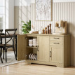 Buffet Eustaquio Rangement Moderne Style Scandinave Effet Bois Naturel Poignées Noires