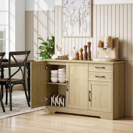 Buffet Eustaquio Rangement Moderne Style Scandinave Effet Bois Naturel Poignées Noires