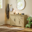 Buffet Eustaquio Rangement Moderne Style Scandinave Effet Bois Naturel Poignées Noires