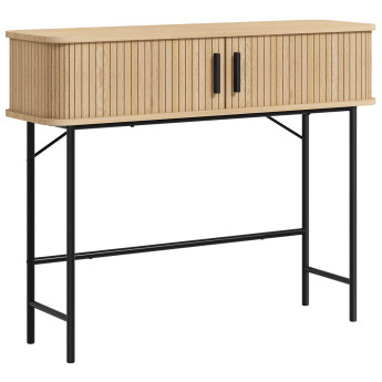 Console Ploureval Design Industriel Portes Coulissantes Chêne & Noir 100 cm