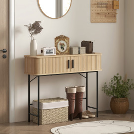 Console Ploureval Design Industriel Portes Coulissantes Chêne & Noir 100 cm