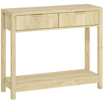 Console Sibold Design Élégant 2 Tiroirs Rangement Couloir Bois Naturel