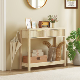 Console Sibold Design Élégant 2 Tiroirs Rangement Couloir Bois Naturel