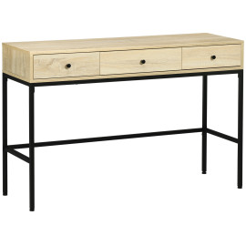 Console Norbert Design Industriel 3 Tiroirs Acier Noir Plateau Bois Clair 120 cm