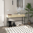 Console Norbert Design Industriel 3 Tiroirs Acier Noir Plateau Bois Clair 120 cm