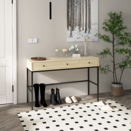 Console Norbert Design Industriel 3 Tiroirs Acier Noir Plateau Bois Clair 120 cm